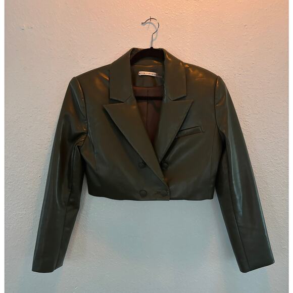 Alice + Olivia Anthony Cropped Olive Vegan Leather Blazer Size M Medium 8 - Picture 6 of 10